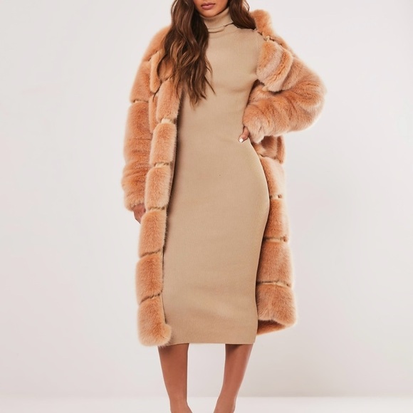 Missguided Dresses & Skirts - Missguided roll neck Tan Long Sleeve Turtleneck Dress